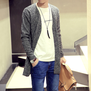 2015秋装新款韩版男士宽松中长款毛衣外套潮男针织衫毛线衣开衫