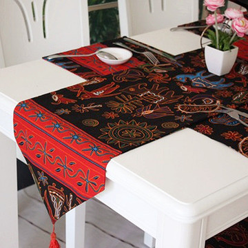 东南亚泰式异域色彩尼泊尔吉祥大象棉麻布艺餐桌旗 桌垫 床旗定做