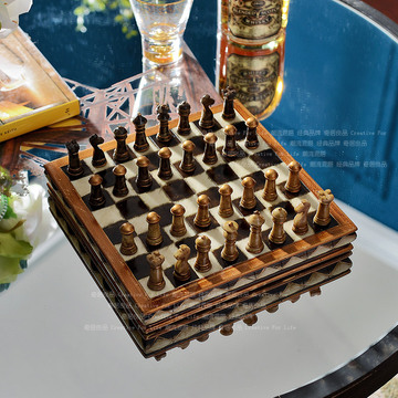 W奇居良品 欧式家居装饰品树脂摆件 象棋棋盘棋子套装