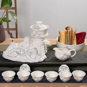 玲珑半自动青花瓷整套功夫陶瓷茶具镂空全自动茶具特价包邮