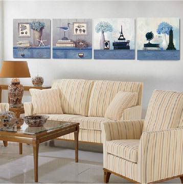 地中海装饰画客厅现代挂画简约无框画沙发背景墙画组合水晶装饰画