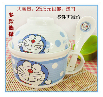 日式创意卡通陶瓷泡面碗泡面杯大号可爱方便面碗汤碗带盖E7bb7WWW