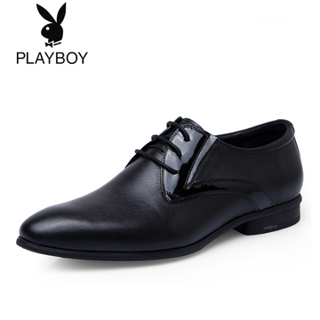 PLAYBOY/花花公子舒适男鞋真皮拼接商务皮鞋系带低帮正装单鞋正品
