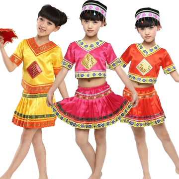 2015新款女童民族舞蹈服装少数民族舞蹈服苗族女童舞蹈服三件套