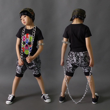 童装2016夏款男童纯棉短袖两件套女童韩版中大童街舞表演套装