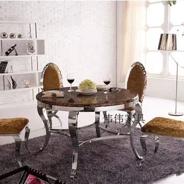 家具大理石大圆桌带转盘现代白色时尚简约圆形餐桌+餐椅组合
