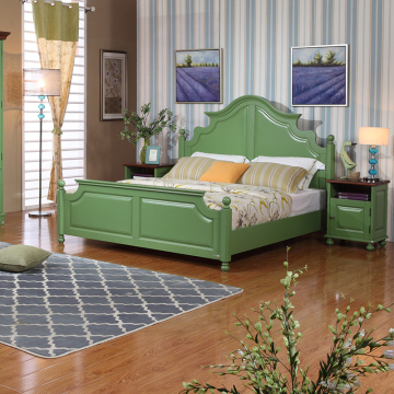三叶家私 美式乡村床1.8米双人床绿色床实木床1.8