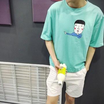 新款绿色2016年夏季常规青少年夏短袖T恤男韩版圆领卡通人物