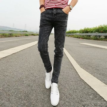 青少年中学生韩版男士雪花牛仔裤15-16-17-18-19岁男孩紧身长裤潮