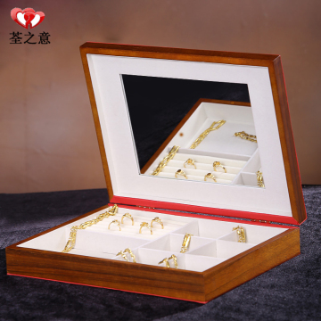首饰盒欧式公主实木质单层带镜子化妆盒 高档皮质珠宝饰品收纳盒