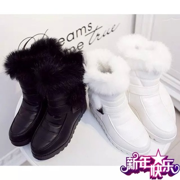 冬季圆头短筒黑色欧美套筒橡胶新款纯色内增高皮带扣女雪地靴