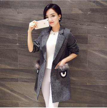 2015秋冬新款女装外套韩版时尚修身中长款翻领呢子大衣