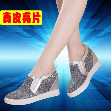 2015秋季新款韩版真皮女鞋隐形内增高乐福鞋平底中跟单鞋女式鞋子