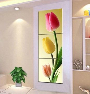 客厅装饰画 玄关走廊壁画三联竖款沙发电视背景墙上挂画植物花卉