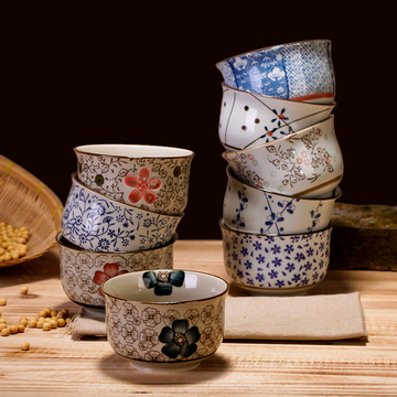 景德镇 和风日式釉下彩陶瓷碗餐具套装 小米饭碗 小汤碗 微波炉碗