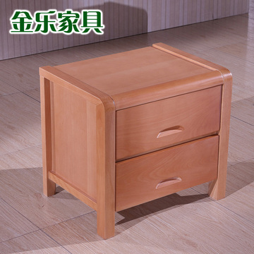 现代中式榉木床头柜简约卧室家具实木床配套抽屉储物柜原木色-088