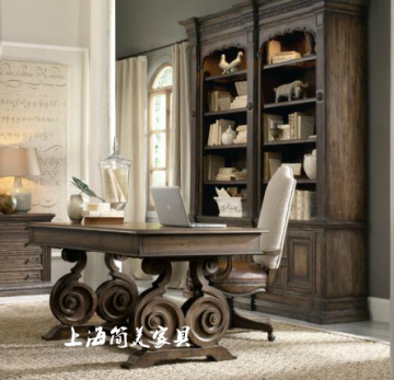 法式仿古实木书桌 雕花古典美式乡村家具定制写字台办公桌