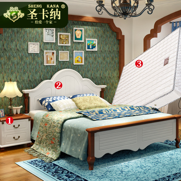 圣卡纳 欧式床1.8米 地中海实木床双人床1.5米 卧室组合成套家具