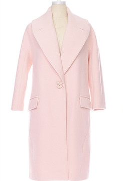 2015欧洲站糖力冬装新品粉色大牌高端时尚羊毛呢子长款外套大衣女