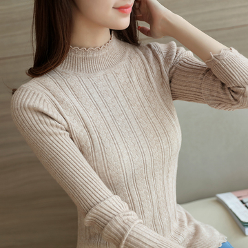 2016秋冬新款韩版半高领修身毛衣打底衫女套头短款纯色紧身针织衫