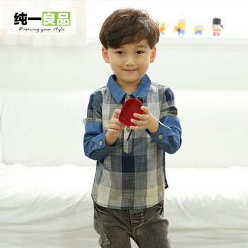 儿童长袖衬衫男童衬衫 纯棉2015韩版潮3.4.5岁儿童格子6.7.8衬衫