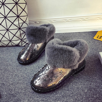 2015冬季欧美时尚雪地靴女平跟毛毛短靴保暖靴子学生棉鞋PU防水靴