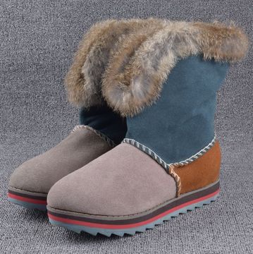 冬季女士雪地靴女短靴短筒真皮加厚保暖磨砂皮平底防滑学生棉鞋子