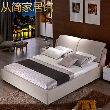 布床 经典现代风格布艺床小户型布艺双人床软床全拆洗布床