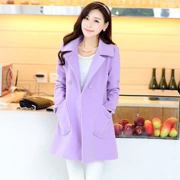 2015韩版新款冬装毛类外套女 修身中长款翻领毛大衣 斗篷开衫女装