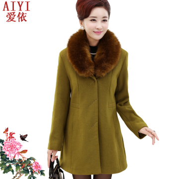 妈妈装2015秋冬季韩版羊毛女装羊绒妮子大衣毛呢外套中长款中老年