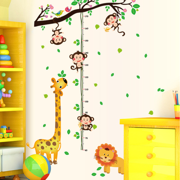 儿童房墙贴长颈鹿身高贴树枝猴子幼儿园装饰贴画可移除教室布置贴