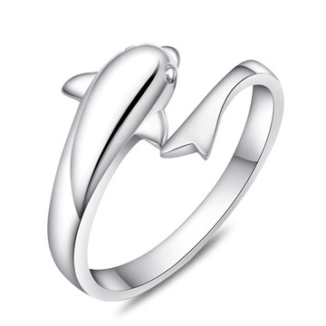 925纯银戒指 浪漫海豚恋人开口戒指 时尚指环