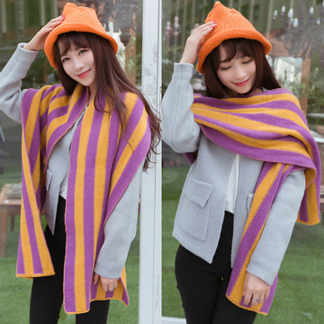 新款围巾韩国空调披肩柔软保暖时尚条纹围巾披肩两用加厚围脖礼物