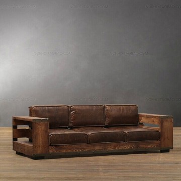 loft美式复古工业沙发椅组合 铁艺做旧实木沙发三人客厅沙发卡座