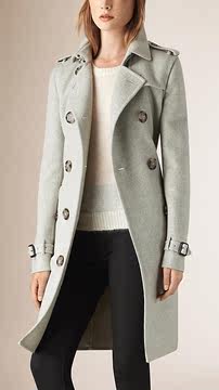 2015秋装新款韩版时尚双排扣修身中长款毛呢外套女士羊绒大衣风衣