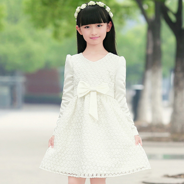 2015新款 童装女童春装连衣裙 韩版春秋长袖儿童裙子白色公主裙