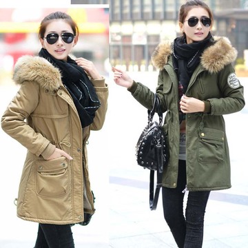 2015冬新款女装韩版毛领中长款加厚棉服大码军工装棉衣加绒棉袄潮