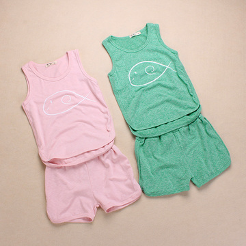 男女童韩版无袖T恤短裤休闲套头夏装0-1-2-3-4婴儿薄两件套装特价