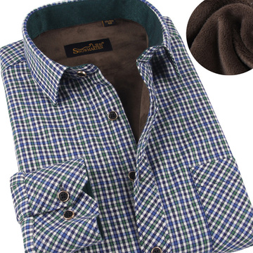 雪貂正品保暖衬衫 2015冬季新款男士小格子休闲衬衣 加绒加厚男装