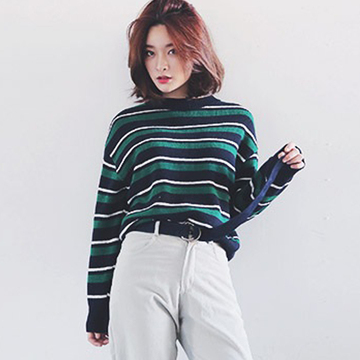 15韩国秋季时尚条纹保暖针织衫女6236#