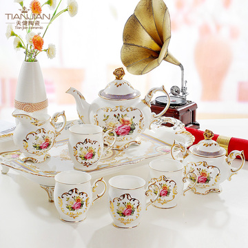 描金骨瓷咖啡具套装 奢华宫廷结婚礼物欧式茶具咖啡杯套具下午茶