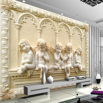 欧式壁纸 石雕立体3D无纺布大型壁画客厅电视背景墙纸 古罗马天使