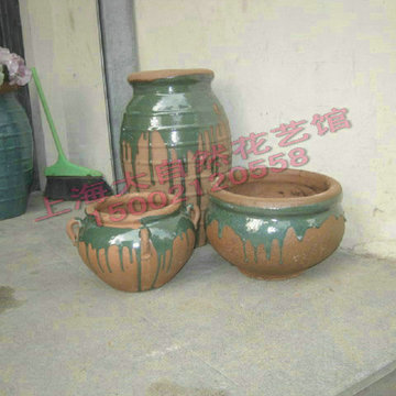 美式乡村陶瓷土陶罐陶缸摆设干花餐厅软艺术装陶土花器店落地花瓶