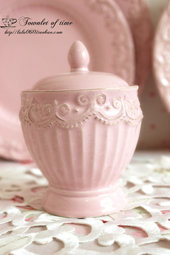 公主欧式复古蕾丝浮雕陶瓷咖啡糖罐婚庆粉色储糖罐盐罐带盖奶罐