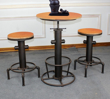 铁艺消防栓桌椅复古做旧可旋转升降酒吧桌椅圆形高脚凳休闲吧桌椅