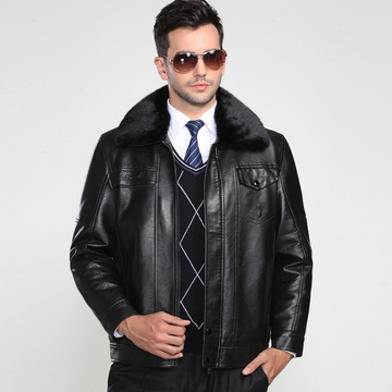 A1120#(实拍)2015冬季新款韩版夹克款翻领皮衣男士休闲外套