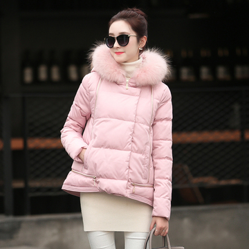2015冬季新款韩版大码羽绒棉衣女短款修身加厚狐狸大毛领棉服外套