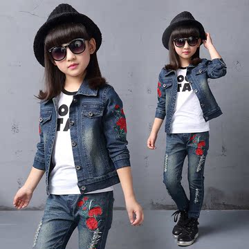 女童2015新款儿童牛仔秋装套装秋季两件套韩版童装中大童外套装