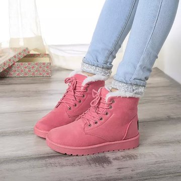 2015年秋冬季韩版新款女士短筒靴平跟厚底系带雪地靴棉靴女鞋子