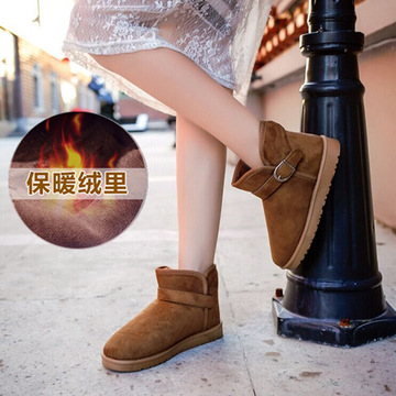 2015雪地靴冬季短筒女靴子防滑韩版学生加厚棉鞋搭扣保暖平底女鞋